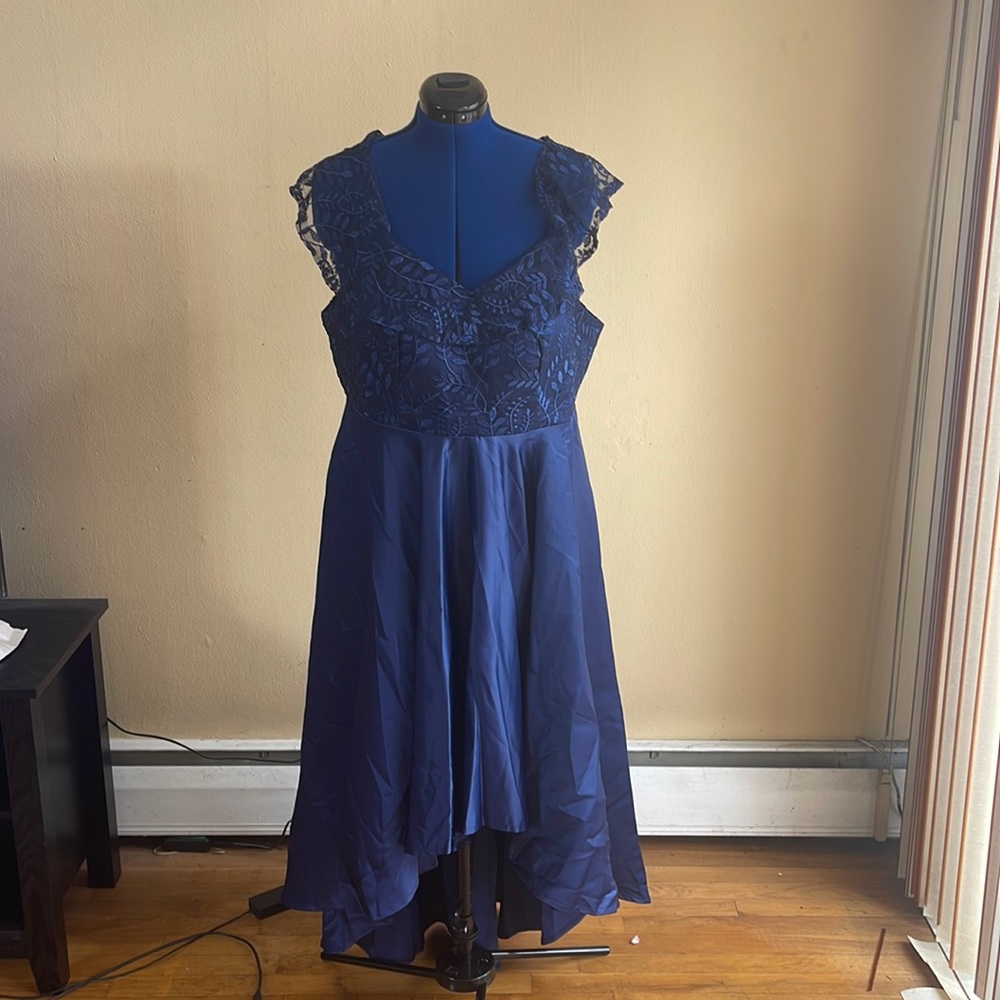 A blue high low dress